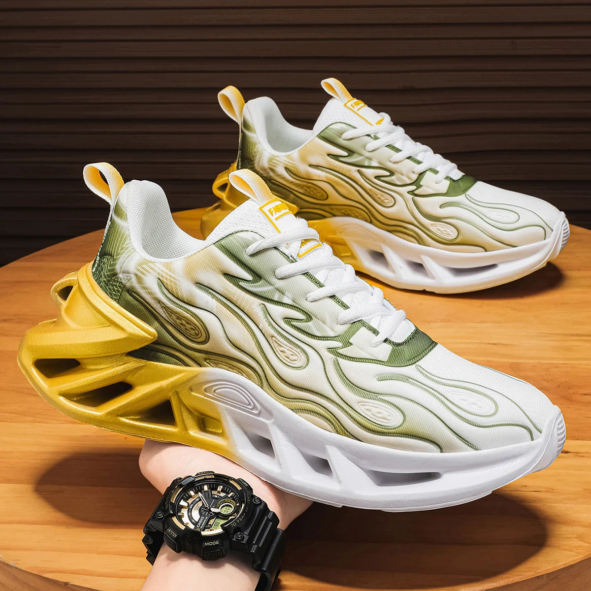 Unisex Flame Print Chunky Sole Running Sneakers