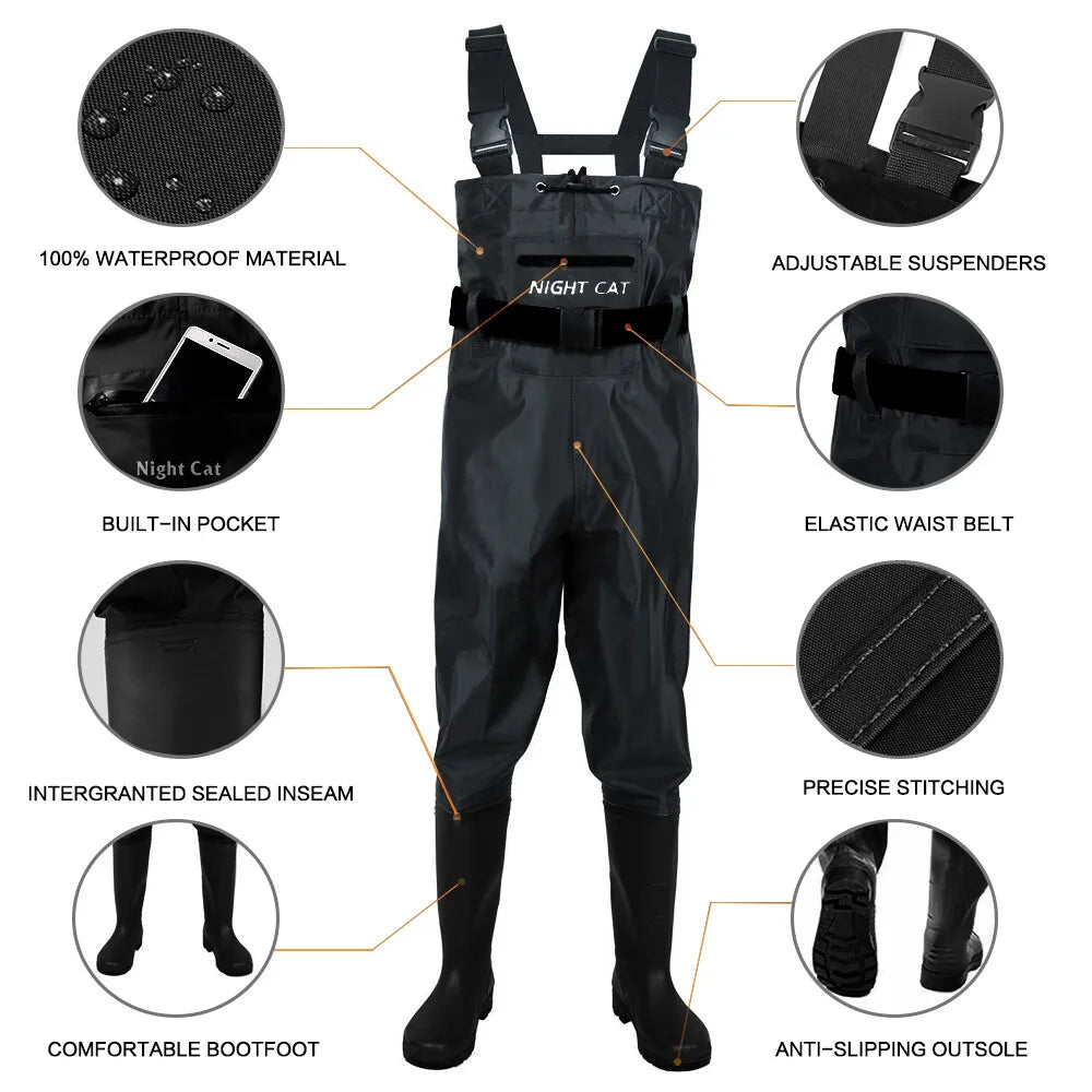 Heavy Duty Waterproof Chest Waders With Boots For Fishing