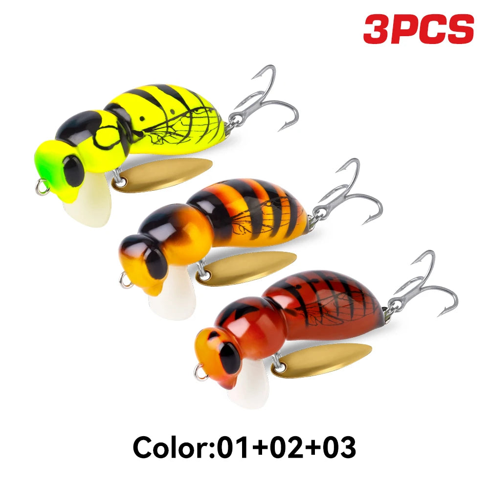 Kingdom 3Pcs Wasp Minnow Topwater Fishing Lure