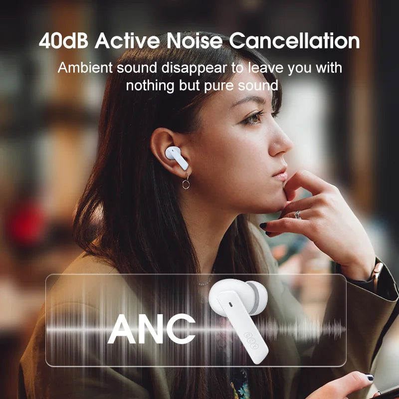 Qcy HT05 Wireless Earphones With 40Db Active Noise Canceling