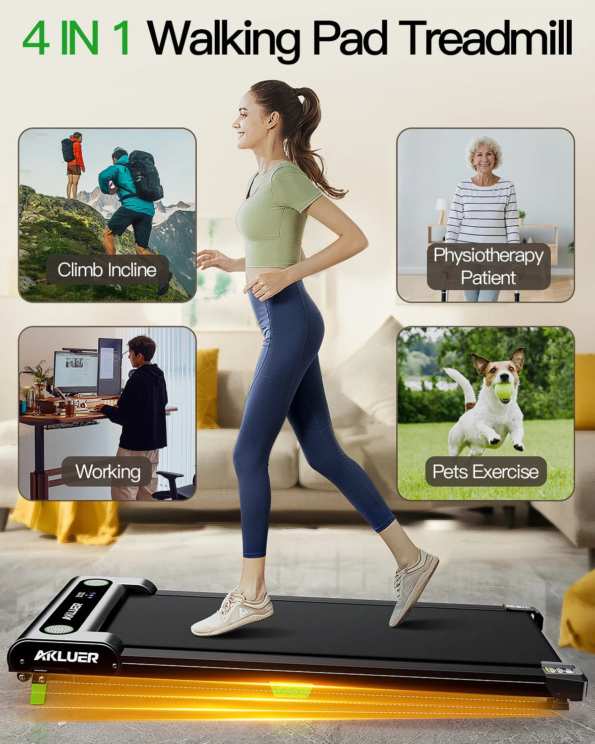 AKLUER Compact Under Desk Walking Pad Treadmill
