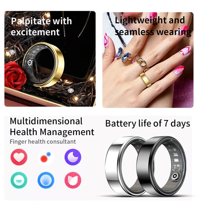 Steel Smart Ring Blood Pressure Heart Rate Monitor Waterproof