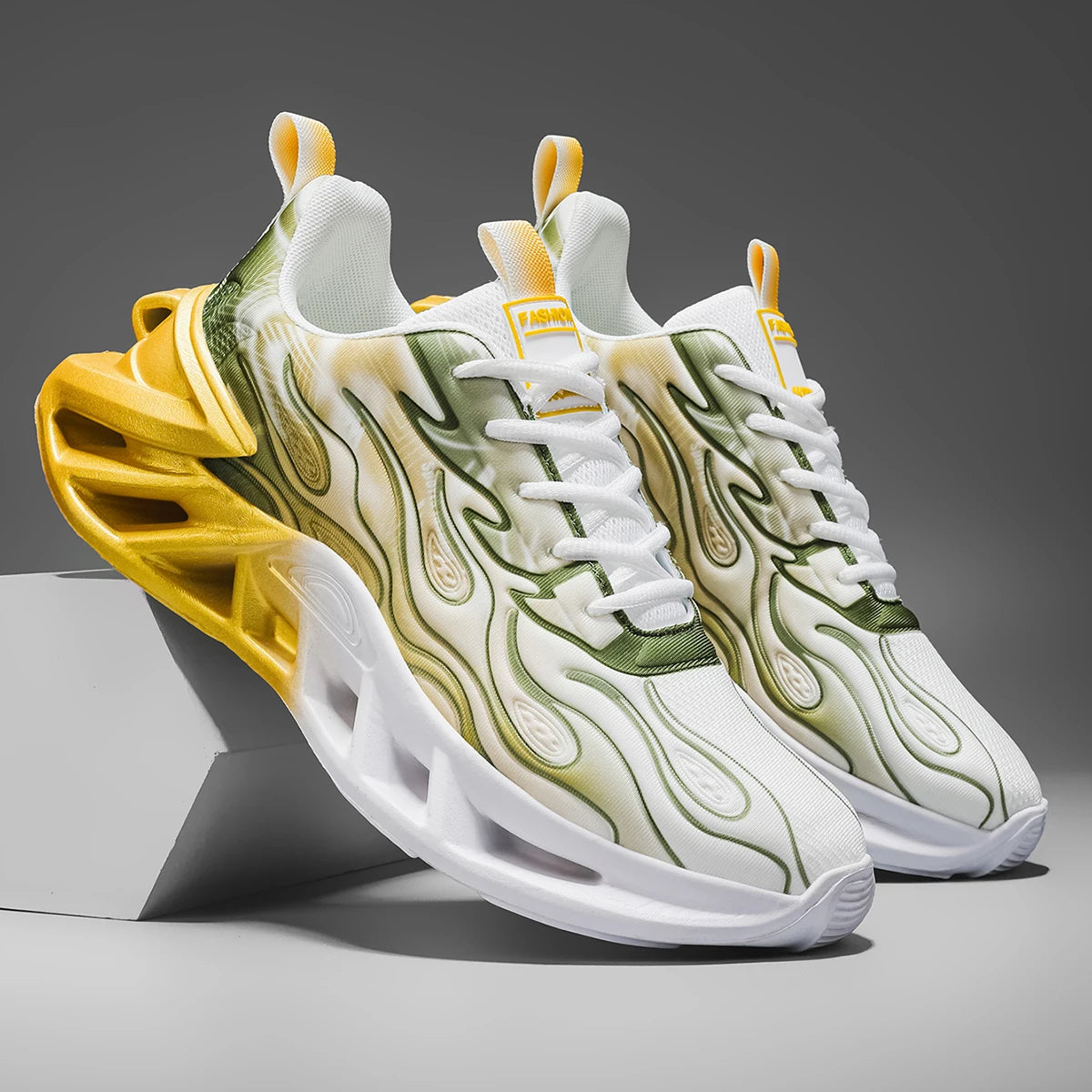 Unisex Flame Print Chunky Sole Running Sneakers