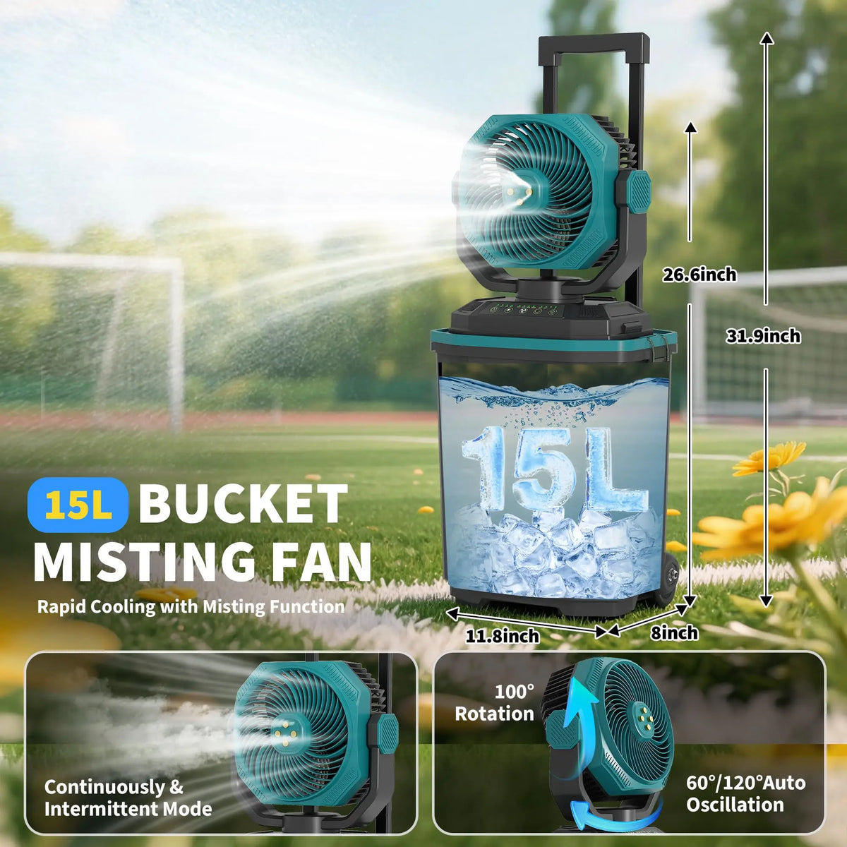 HiMiss Portable Rechargeable Misting Bucket Fan With Remote