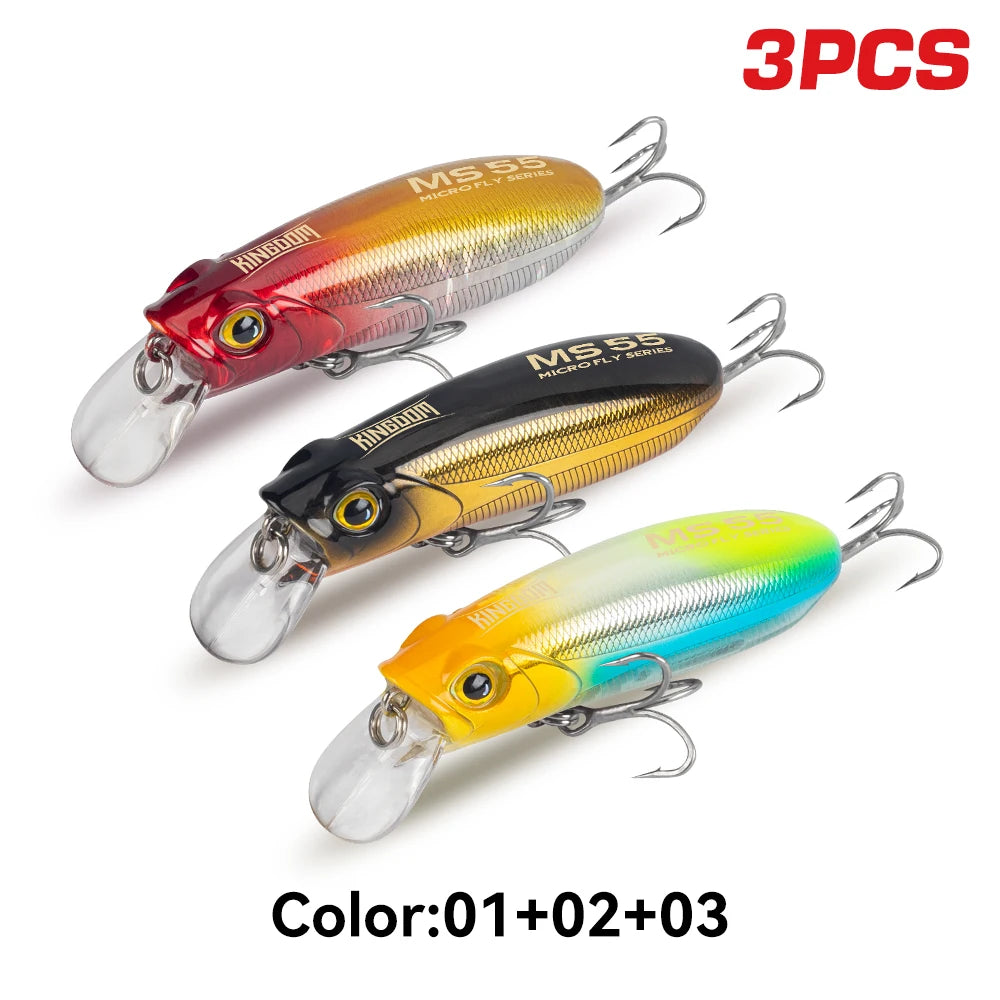 Kingdom 3Pcs Micro Swimming Minnow Artificial Fishing Lure