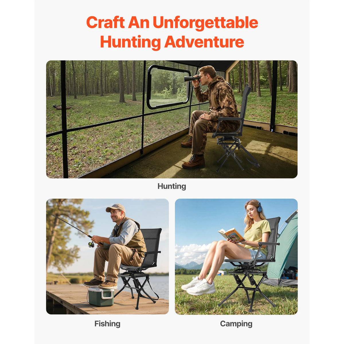 Foldable Swivel Hunting Chair With Armrest And Carry Strap