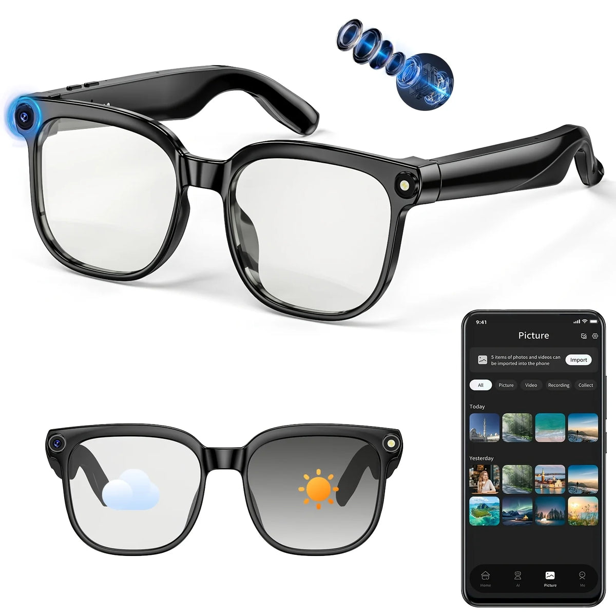 Smart Video Recording Glasses With Bluetooth Calling