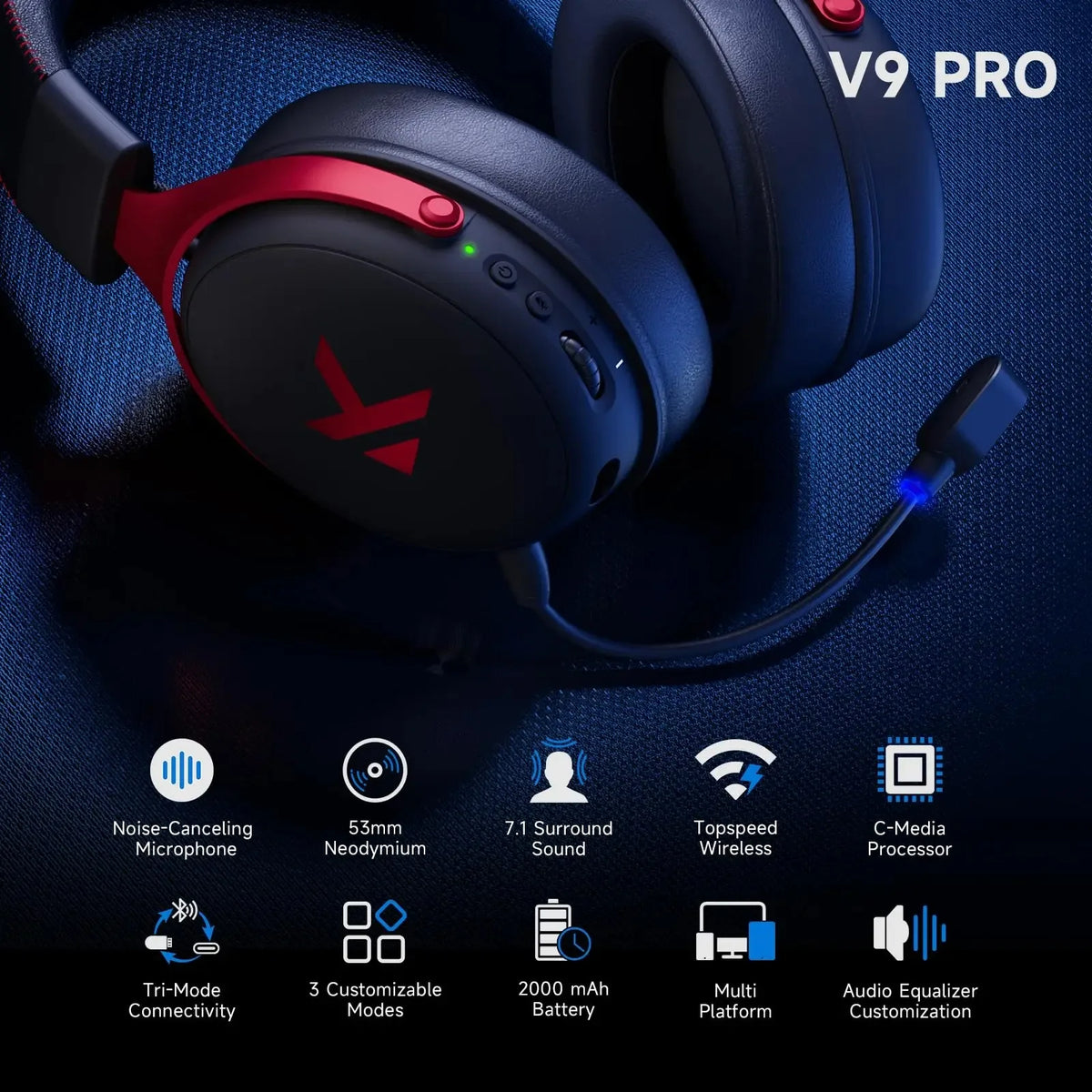 Mchose V9 Pro Wireless Gaming Headset 7.1 Surround Sound