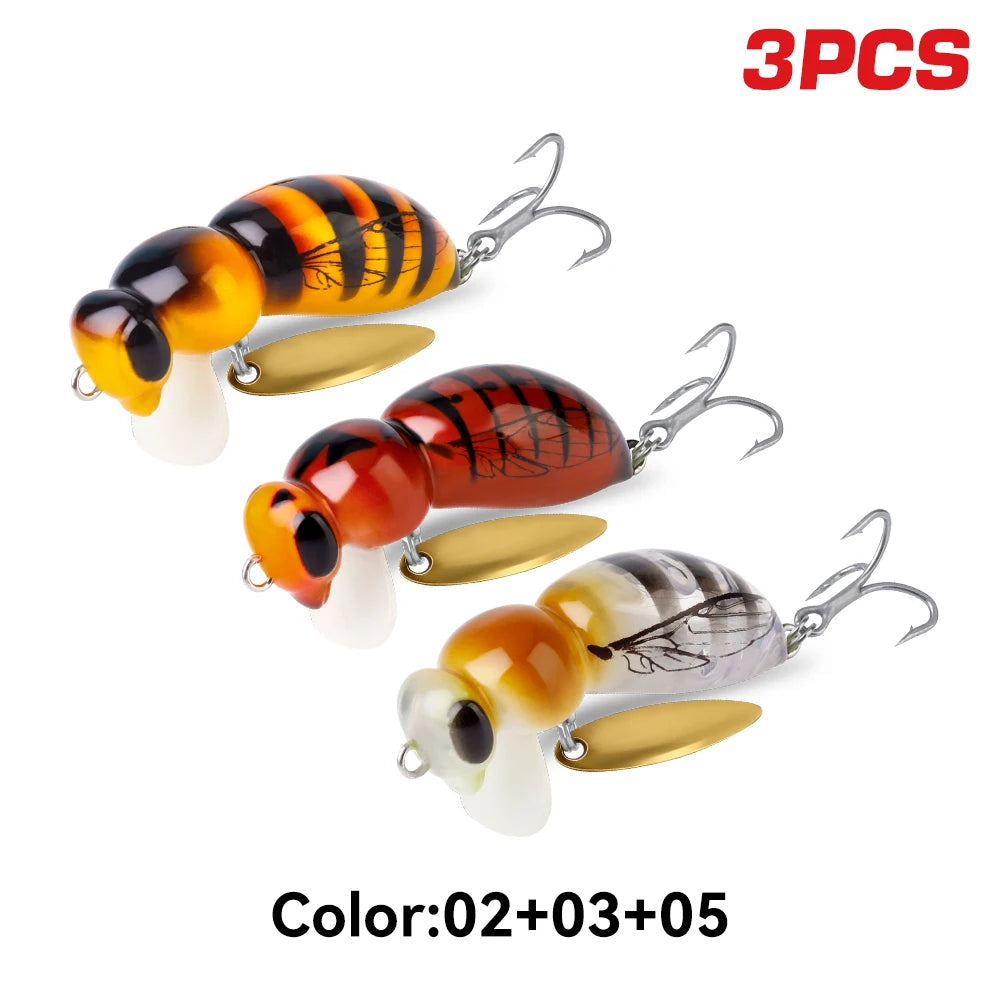 Kingdom 3Pcs Wasp Minnow Topwater Fishing Lure