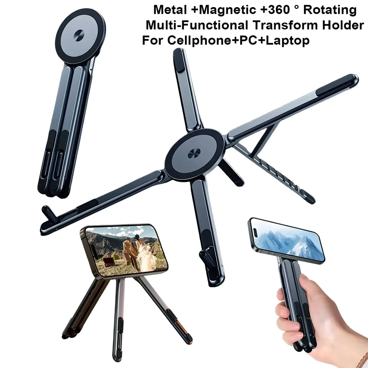 Magnetic Phone Holder Selfie Stick Foldable Tripod Stand