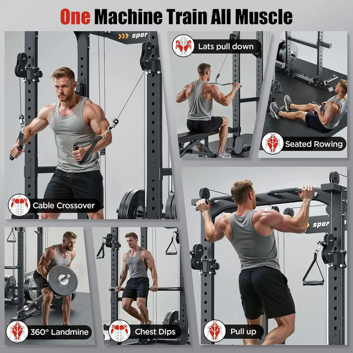 Heavy Duty Squat Rack With Lat Pulley And Barbell