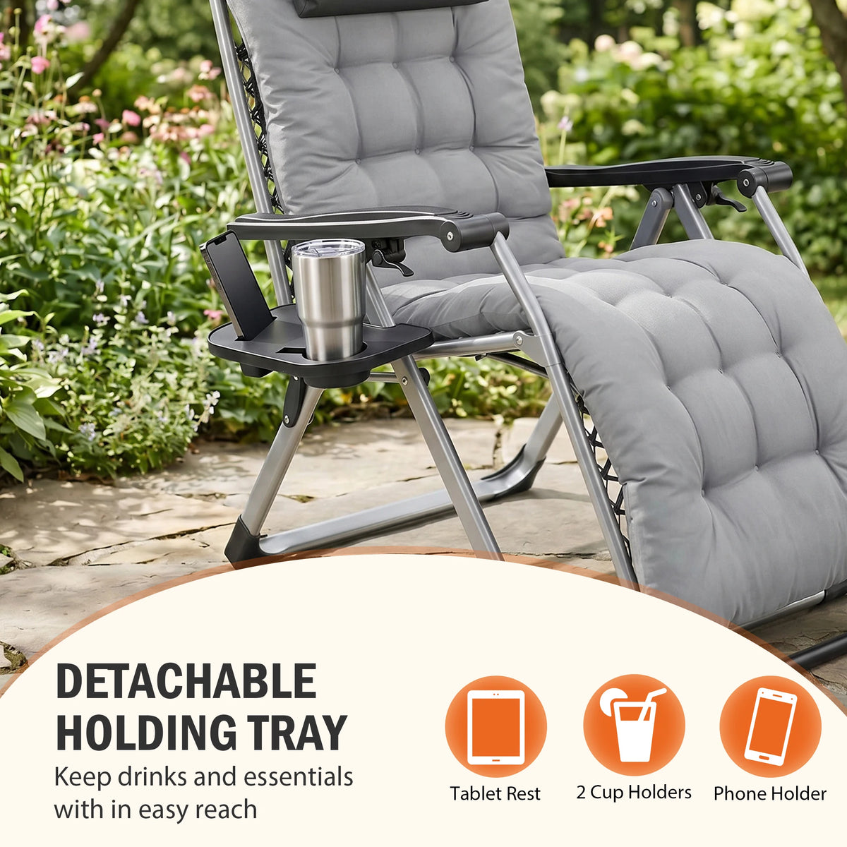 JHK Zero Gravity Reclining Camping Lounge Chair with Cup Holder
