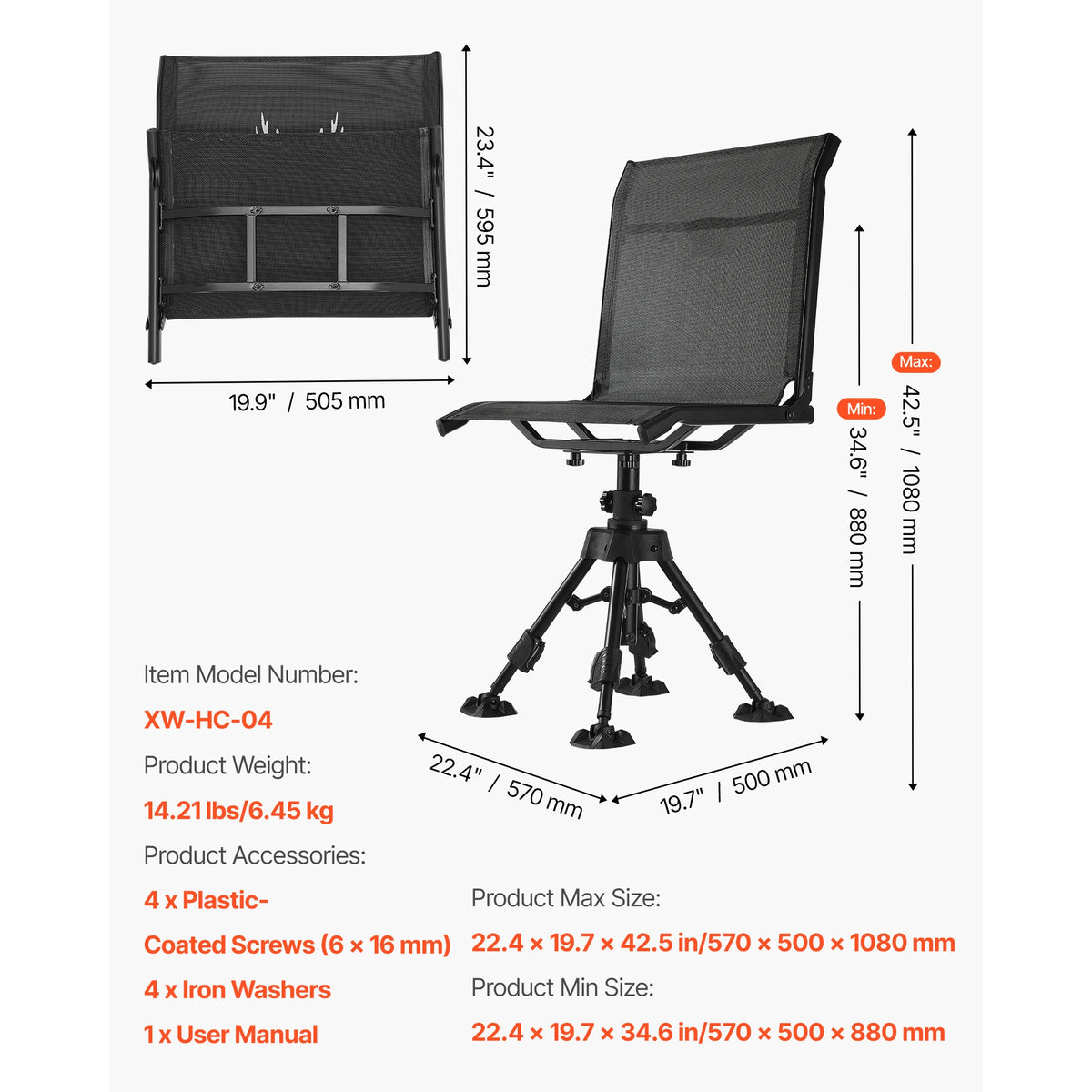 Foldable Swivel Hunting Chair With Armrest And Carry Strap