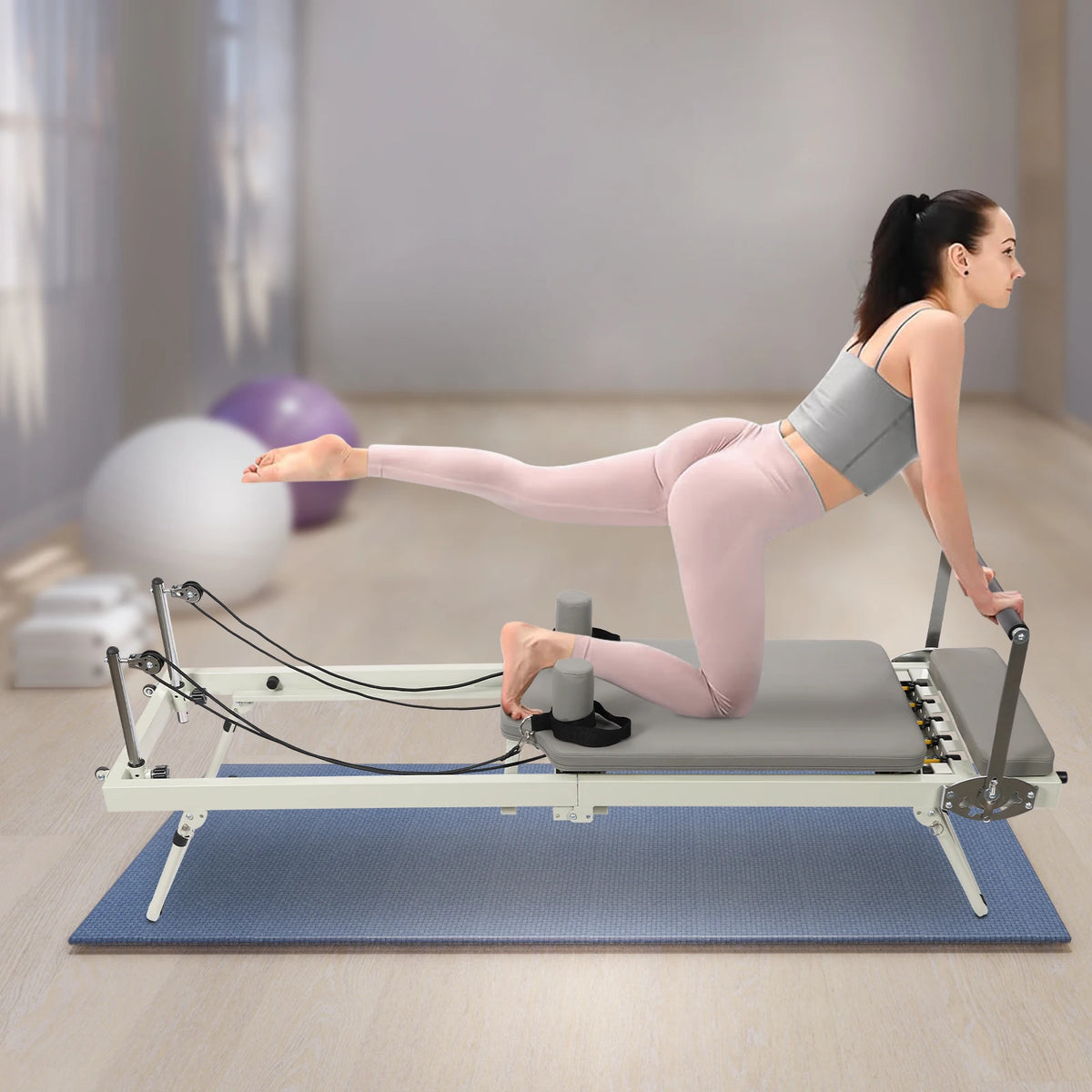 Foldable Pilates Reformer With Steel Frame