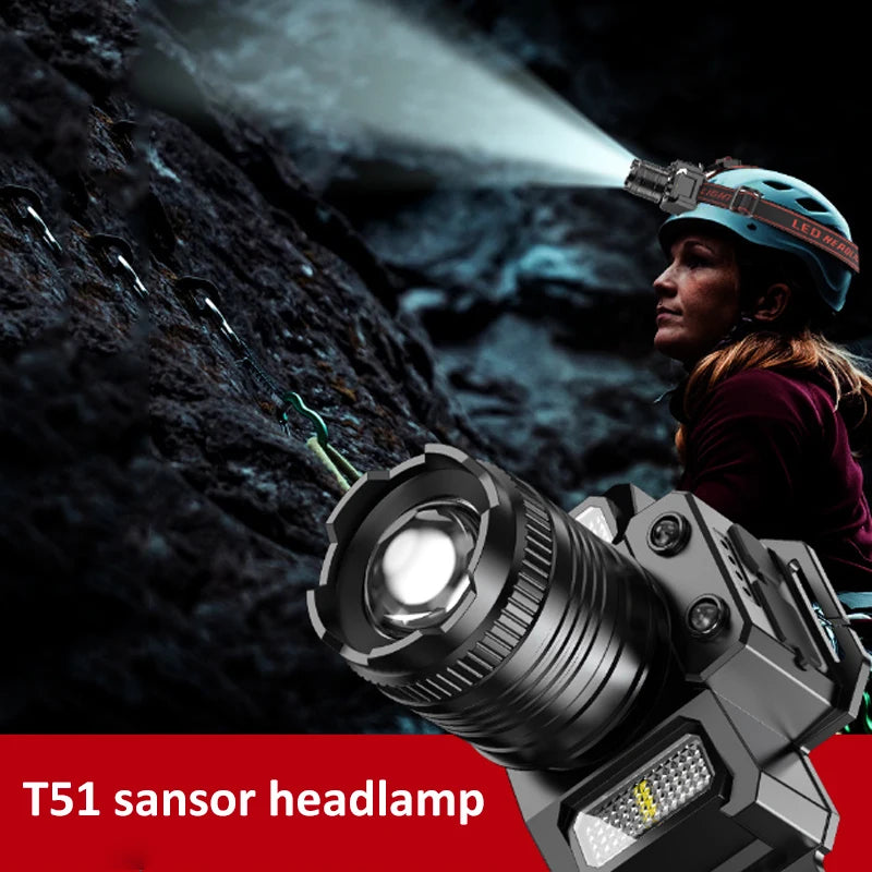 Rechargeable LED Sensor Headlamp for Camping Searchlight