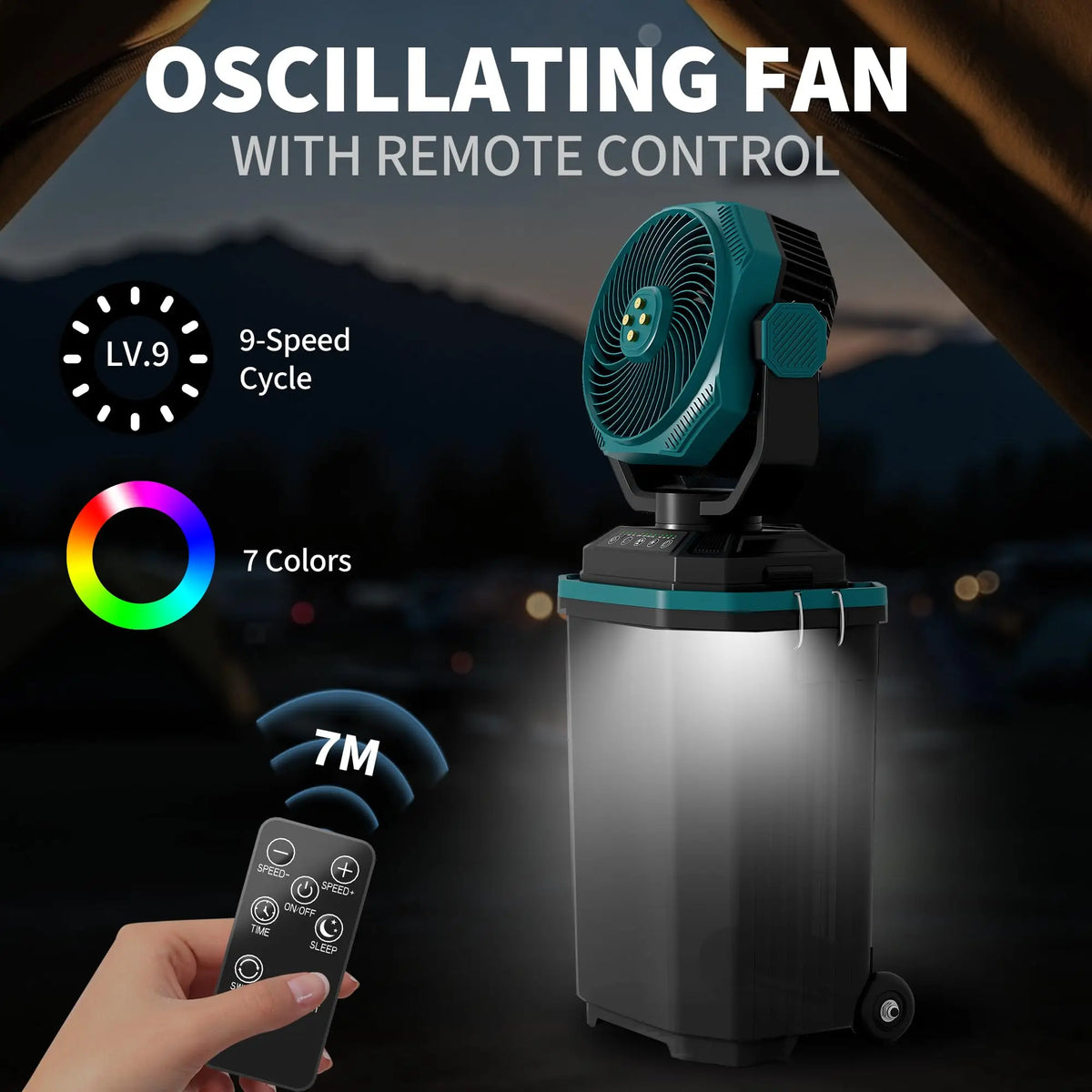 HiMiss Portable Rechargeable Misting Bucket Fan With Remote