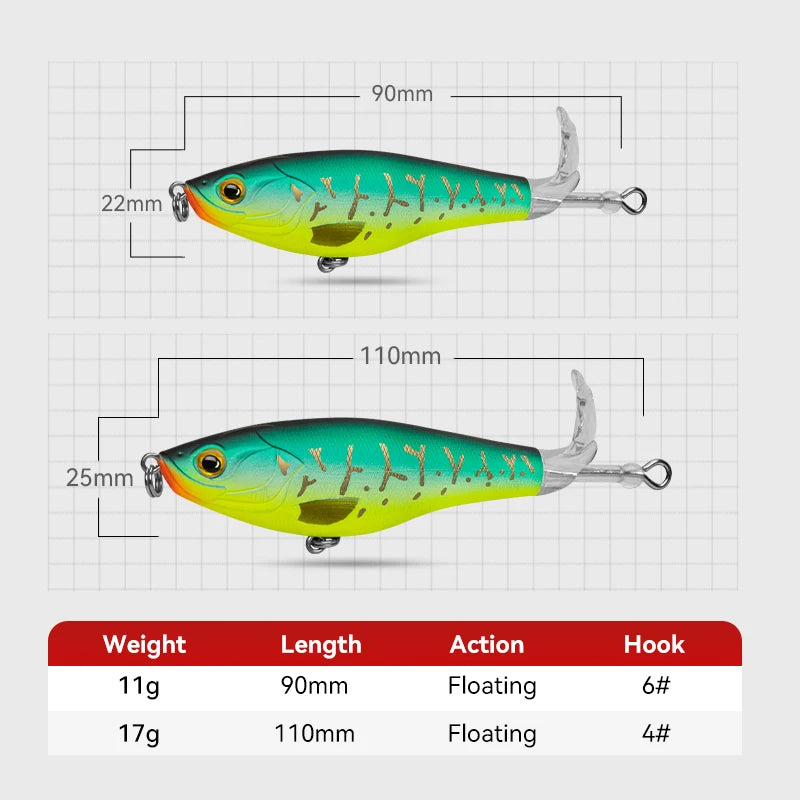 Kingdom 3Pcs Floating Fishing Lures With Rotating Tail