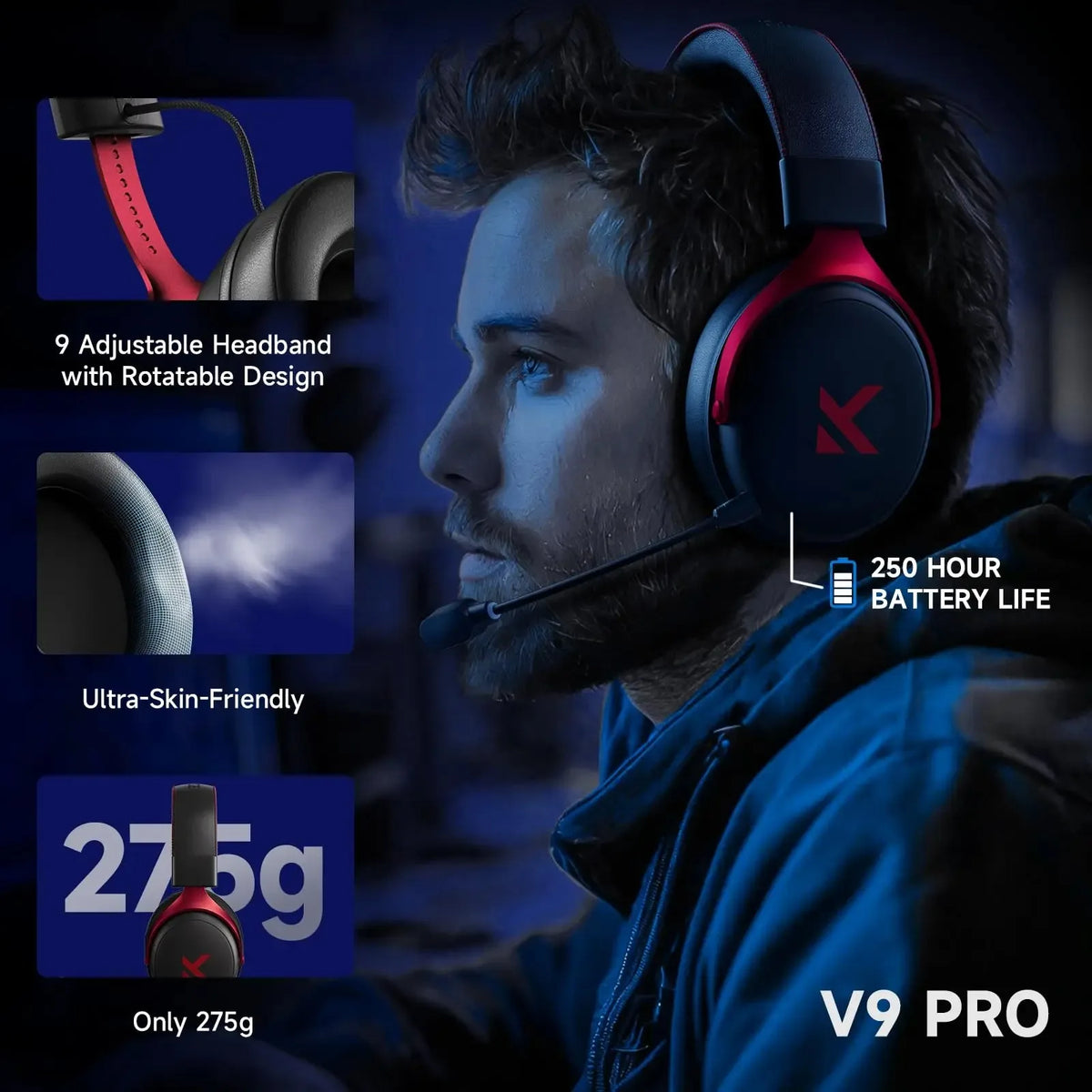 Mchose V9 Pro Wireless Gaming Headset 7.1 Surround Sound