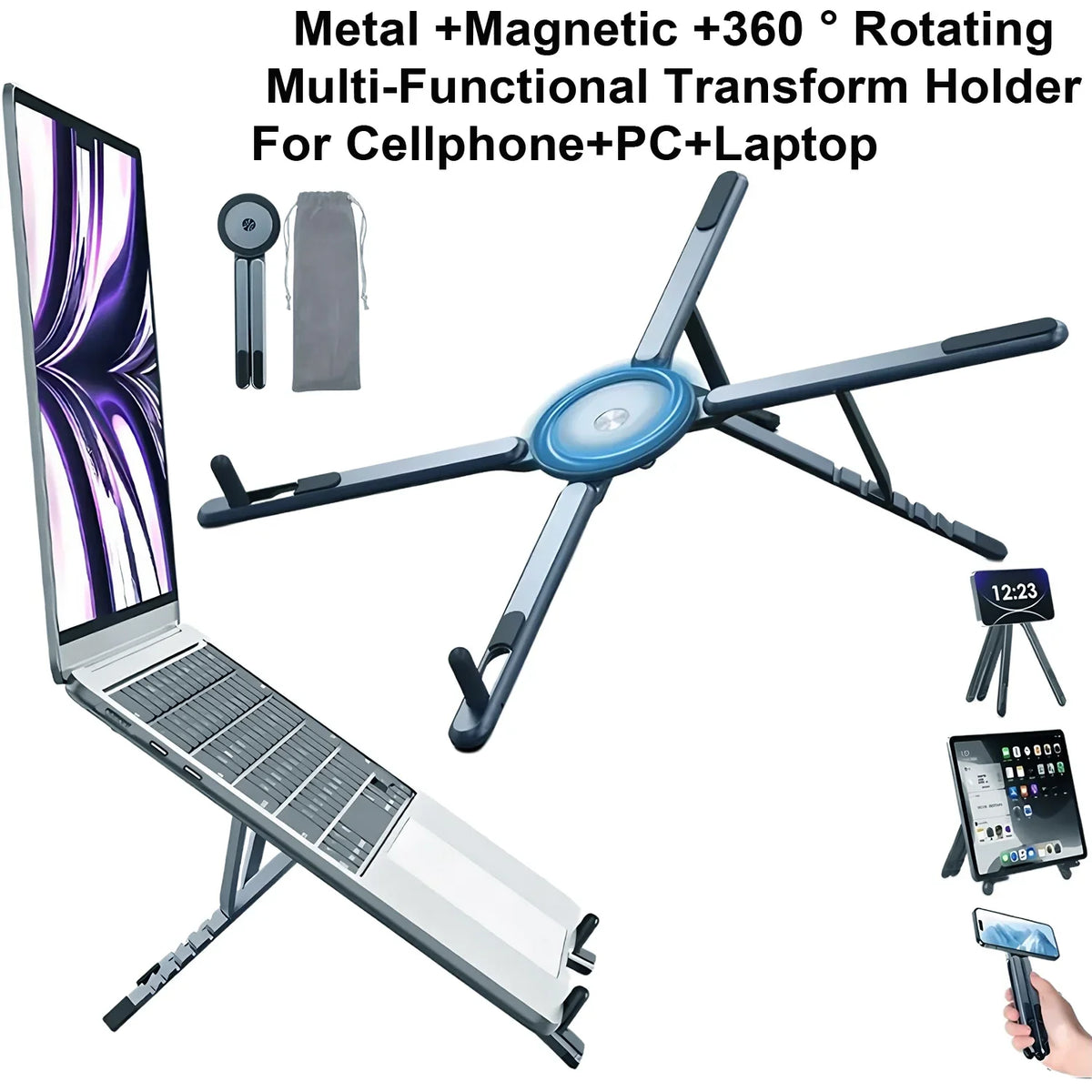 Magnetic Phone Holder Selfie Stick Foldable Tripod Stand