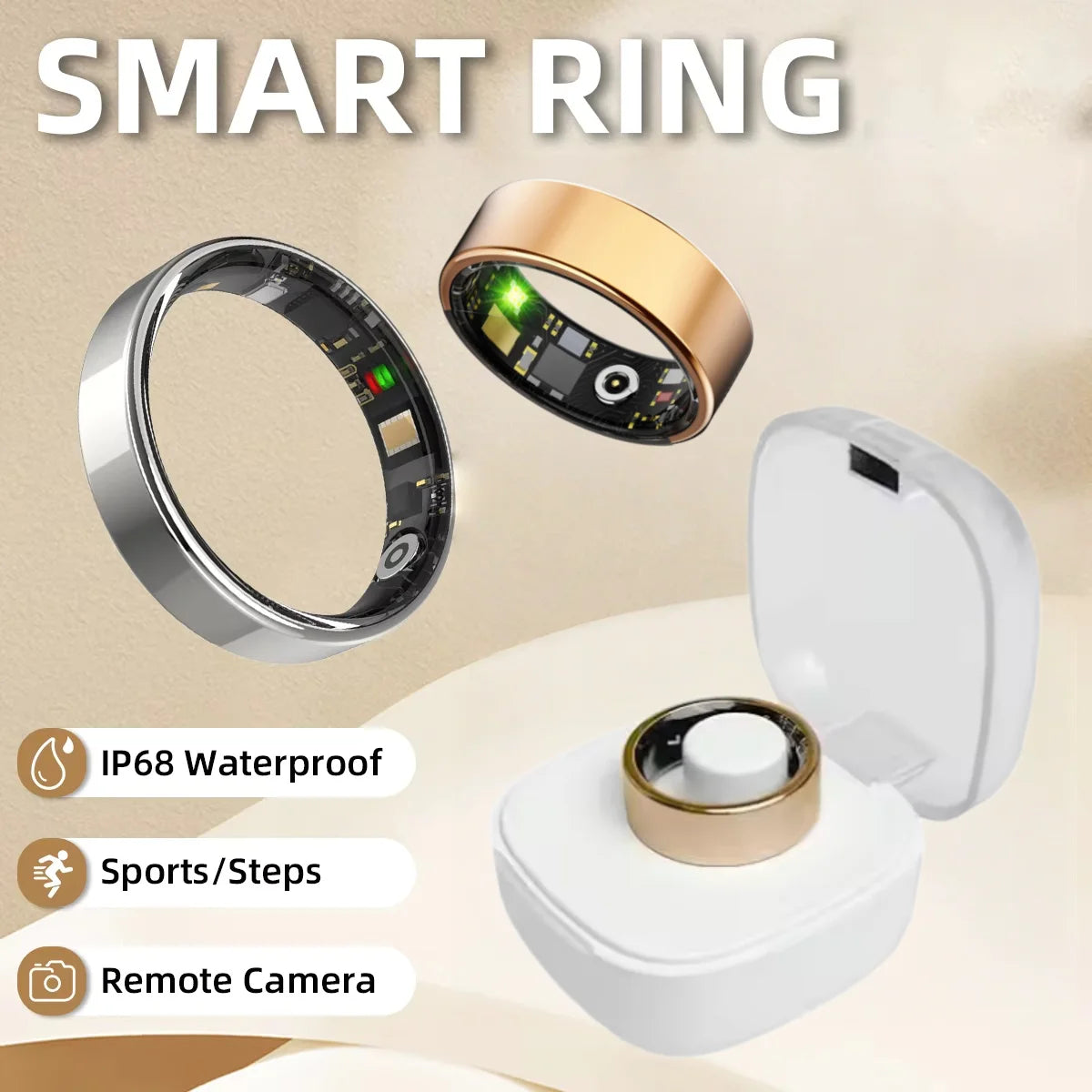Steel Smart Ring Blood Pressure Heart Rate Monitor Waterproof