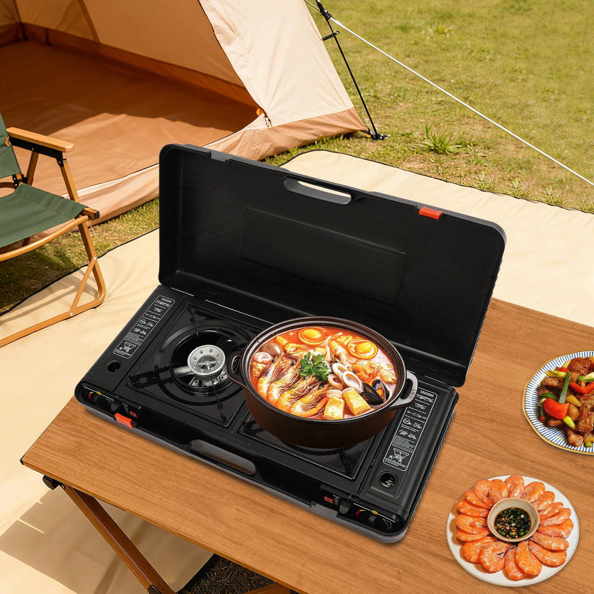 Portable Two Burner Camping Stove With Auto Ignition