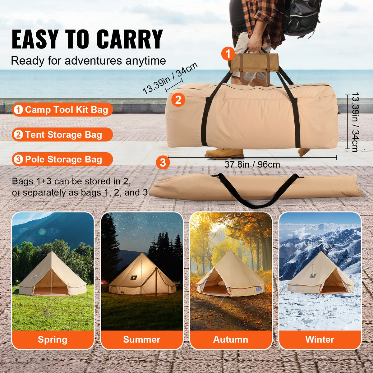 SucceBuy Breathable Canvas Bell Tent For Camping