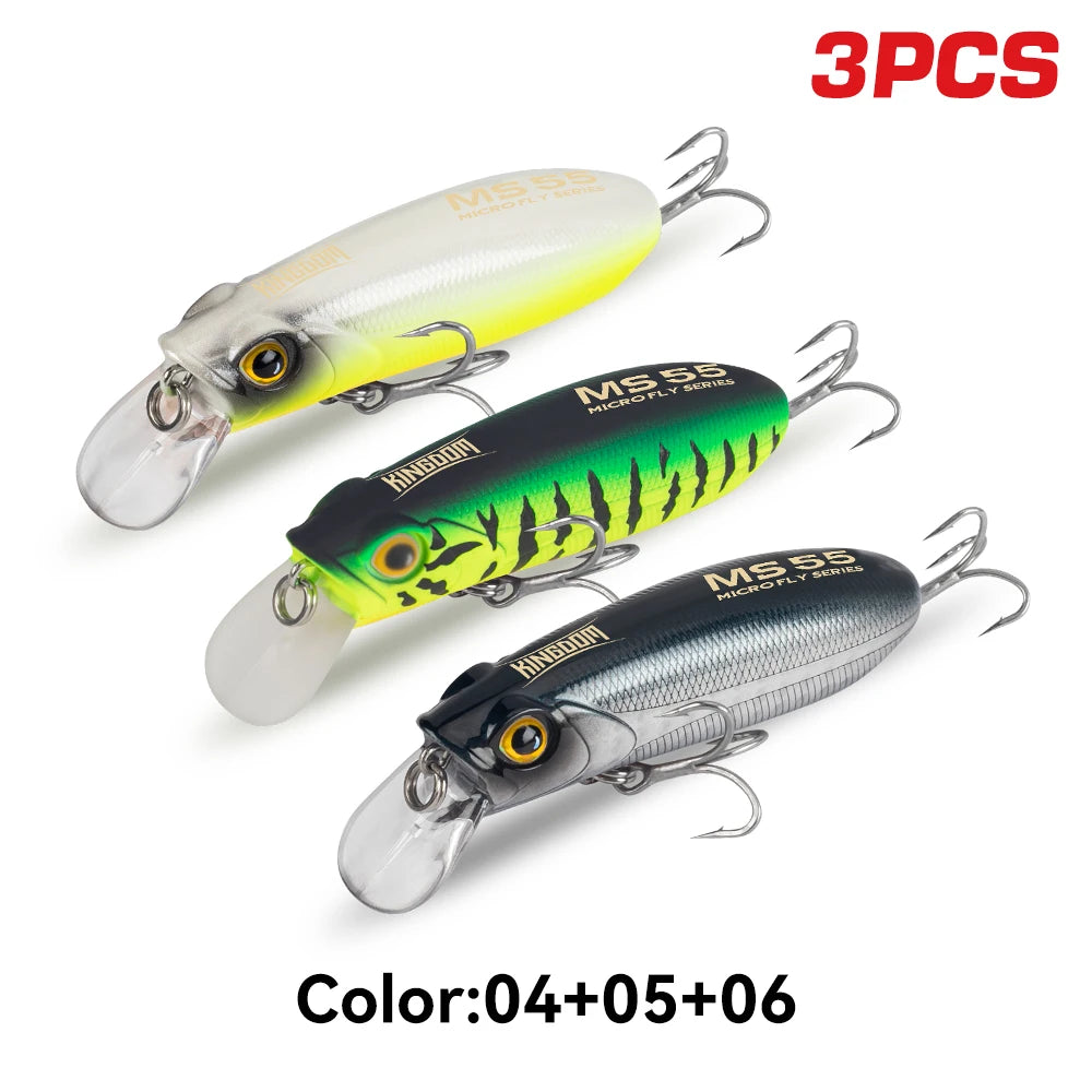 Kingdom 3Pcs Micro Swimming Minnow Artificial Fishing Lure