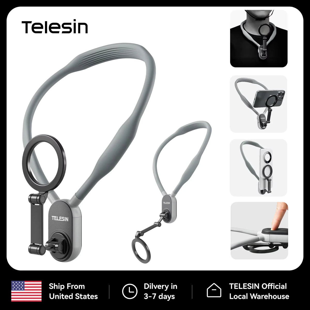 Telesin Silicone Magnetic Neck Mount Phone Stand