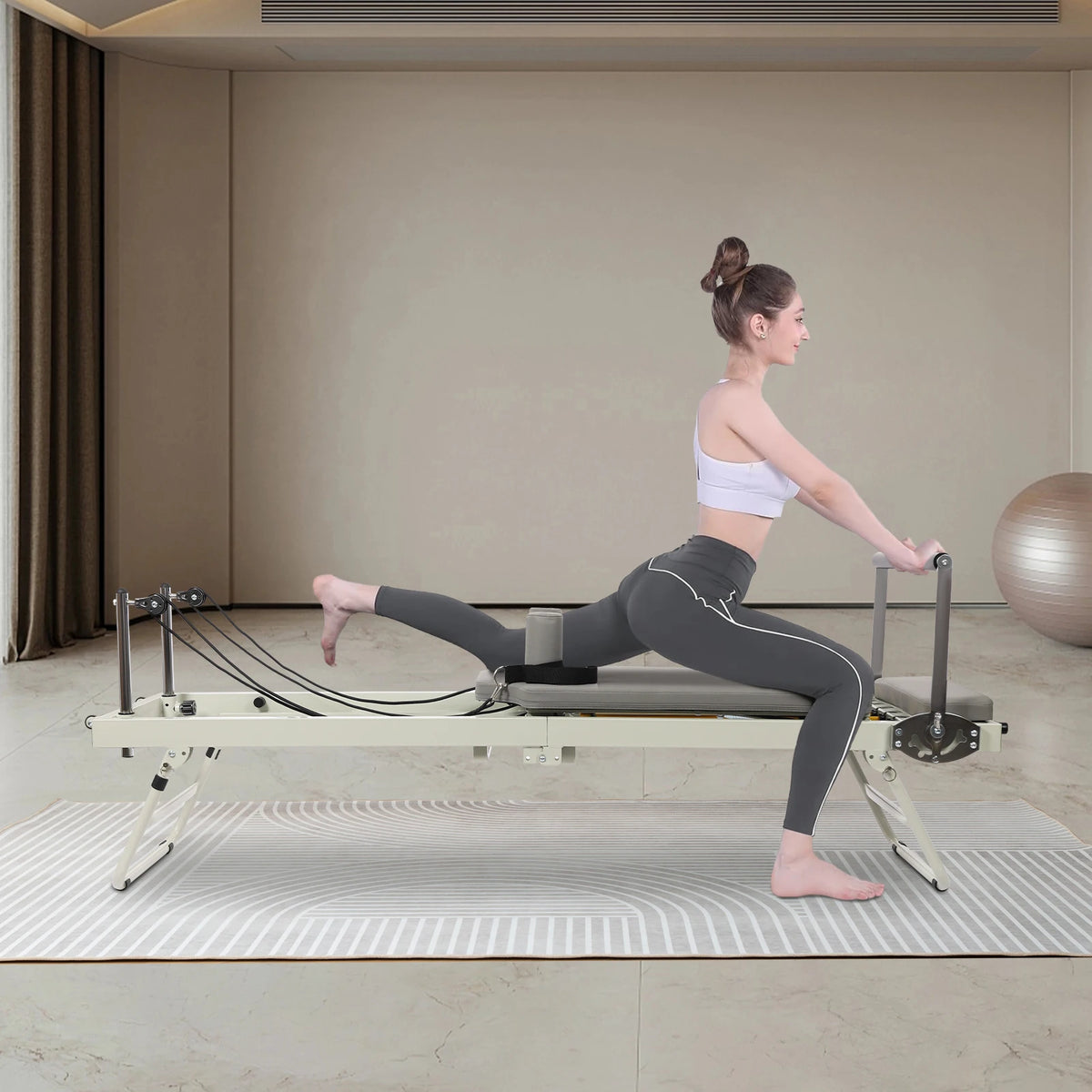 Foldable Pilates Reformer With Steel Frame