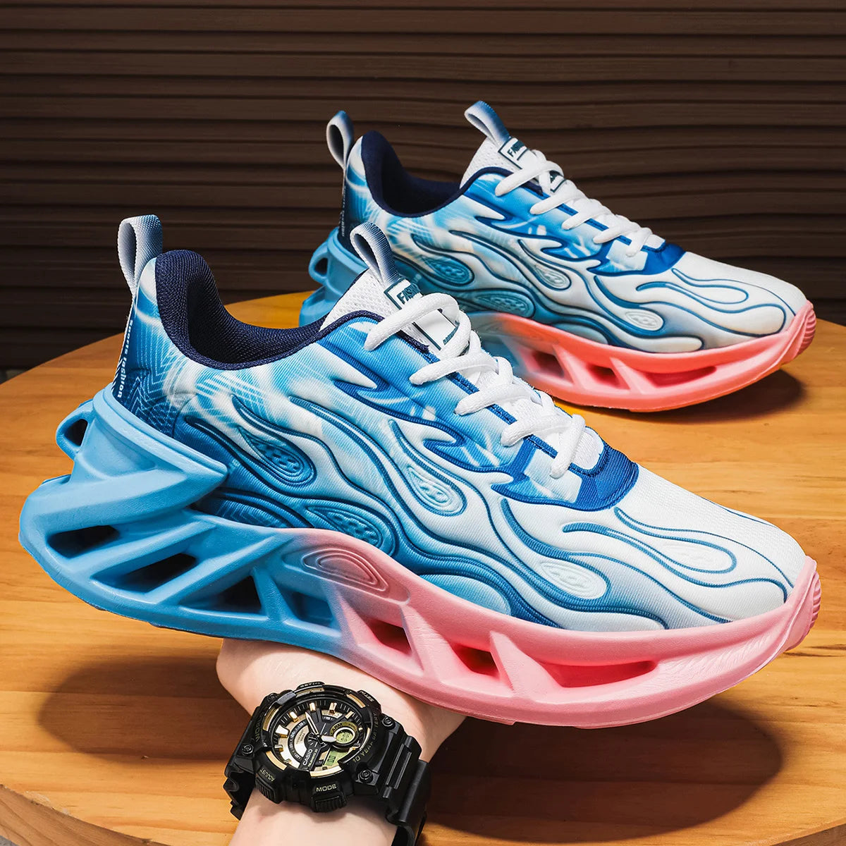 Unisex Flame Print Chunky Sole Running Sneakers