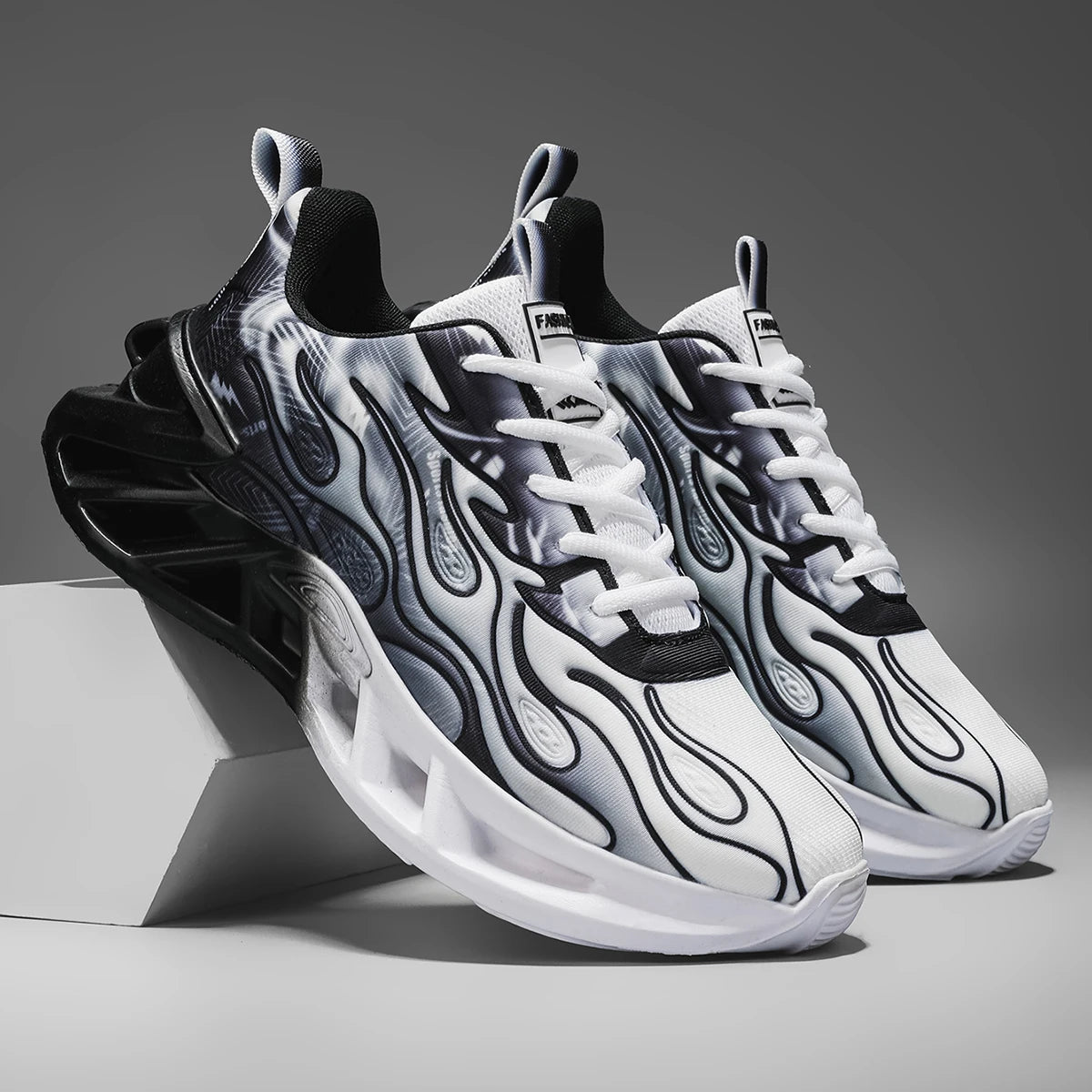 Unisex Flame Print Chunky Sole Running Sneakers