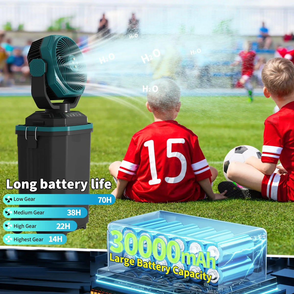 HiMiss Portable Rechargeable Misting Bucket Fan With Remote