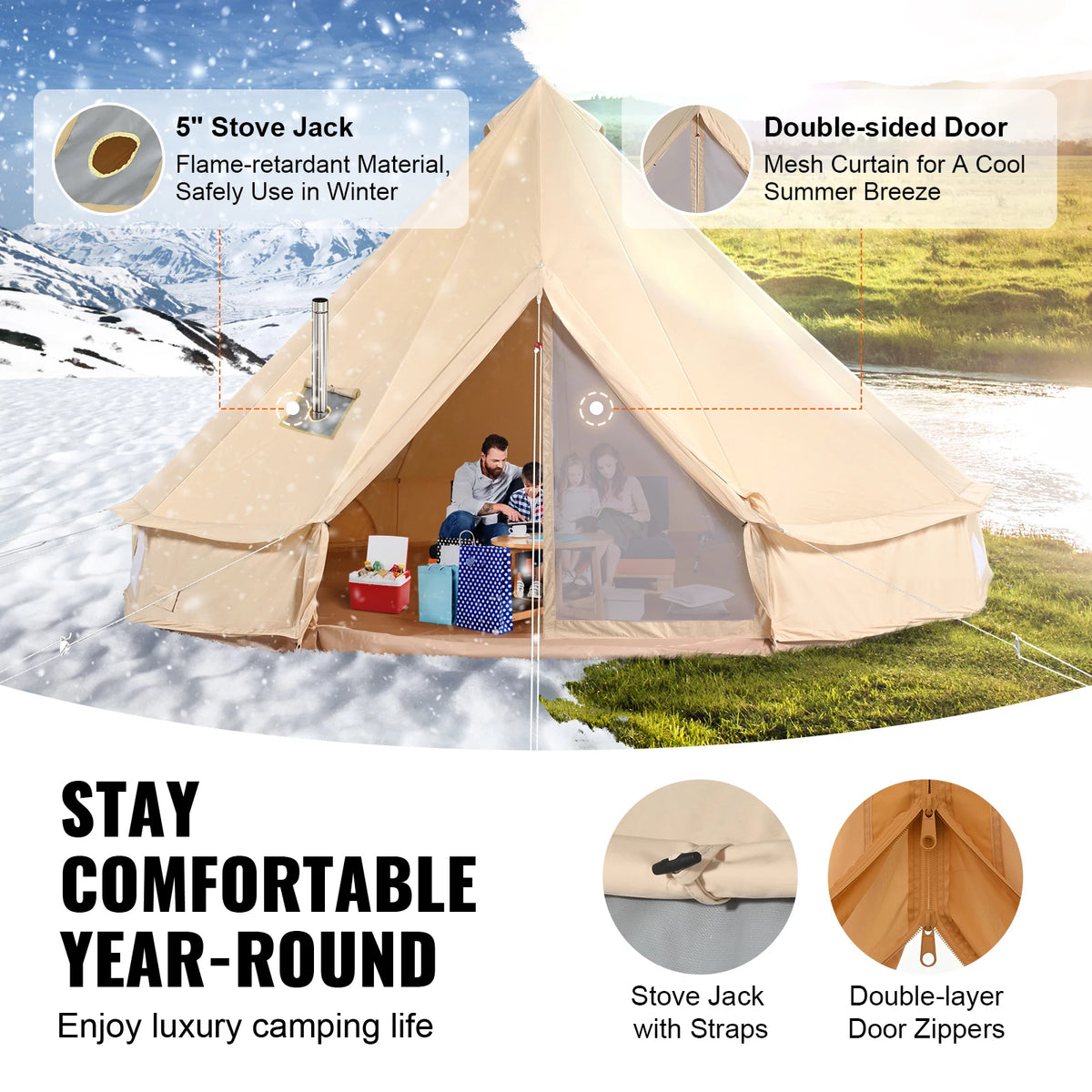 SucceBuy Breathable Canvas Bell Tent For Camping
