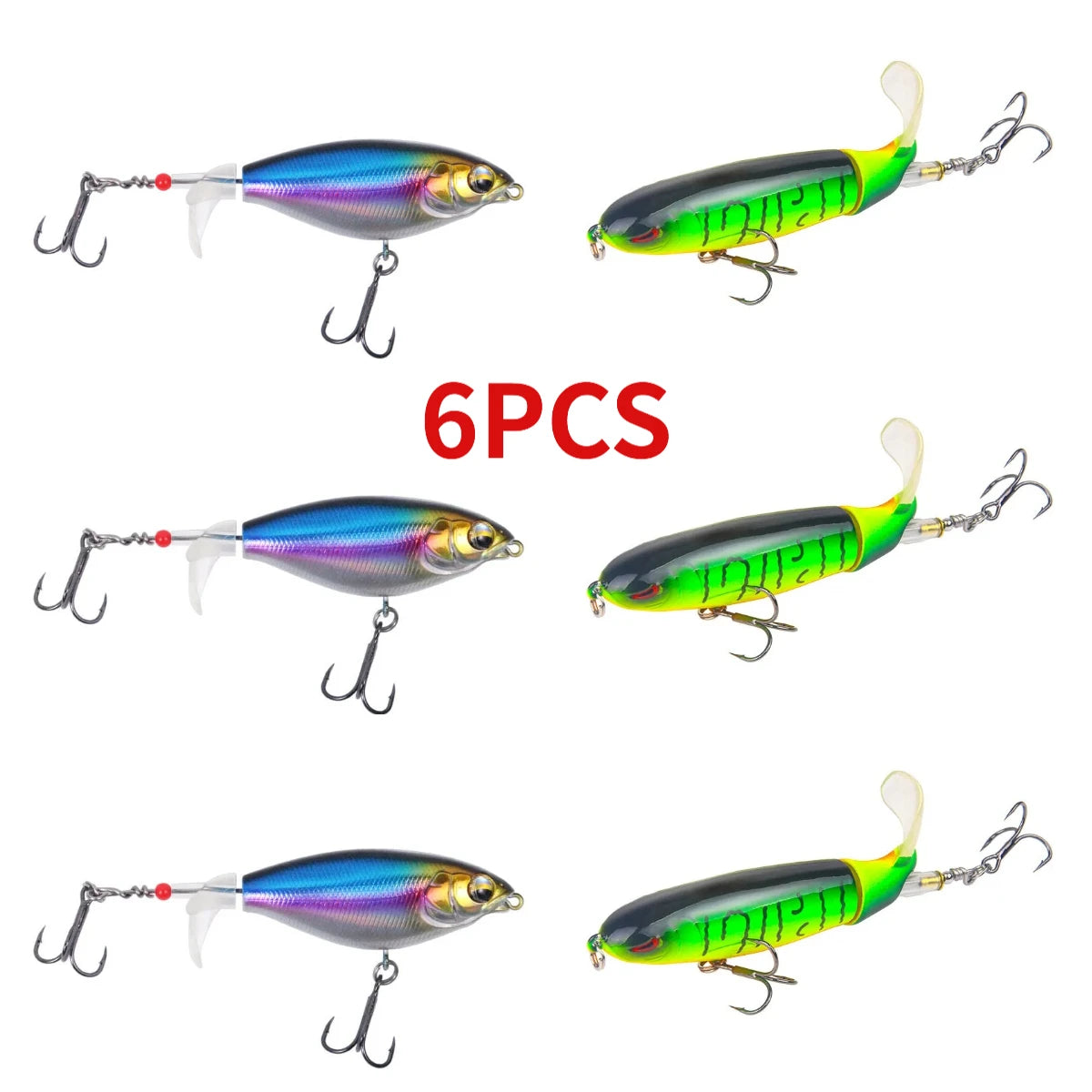 6 Piece Topwater Swim and Spiral Tail Lure Bass Trout