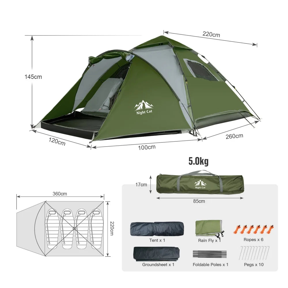 Night Cat Double Layer Automatic Waterproof Camping Tent