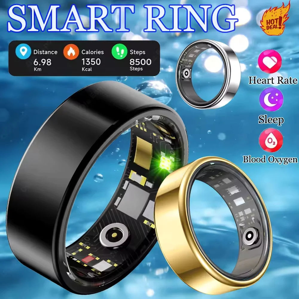 Steel Smart Ring Blood Pressure Heart Rate Monitor Waterproof