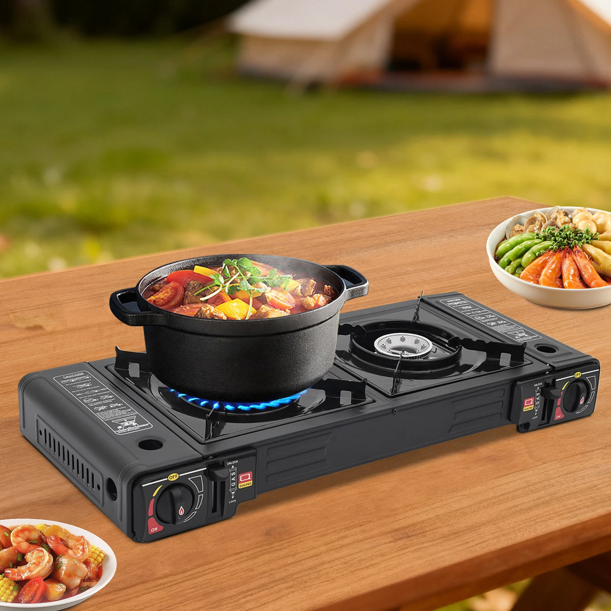 Portable Two Burner Camping Stove With Auto Ignition