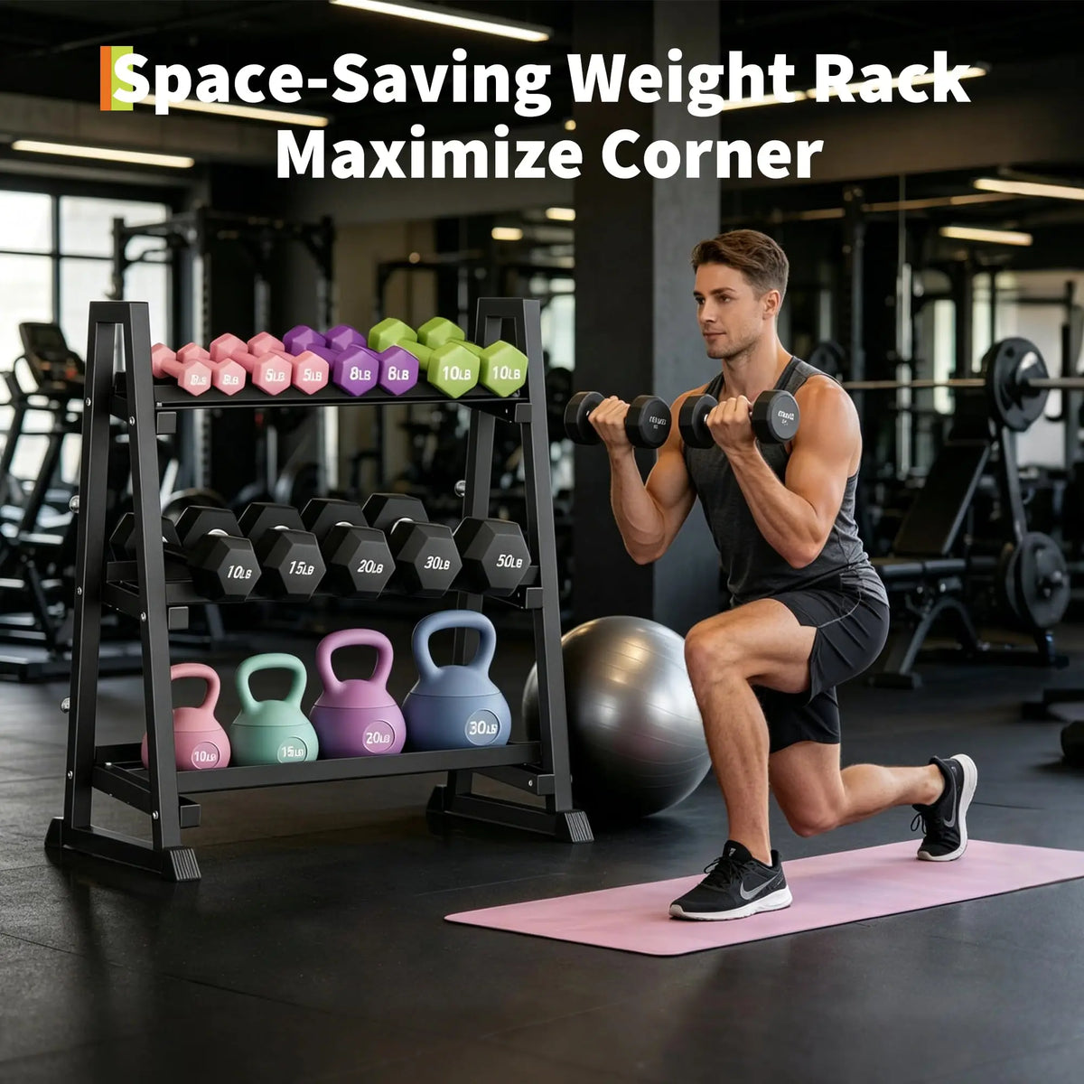 HiMISS 3-Tier Trapezoidal Dumbbell Rack With Steel Base