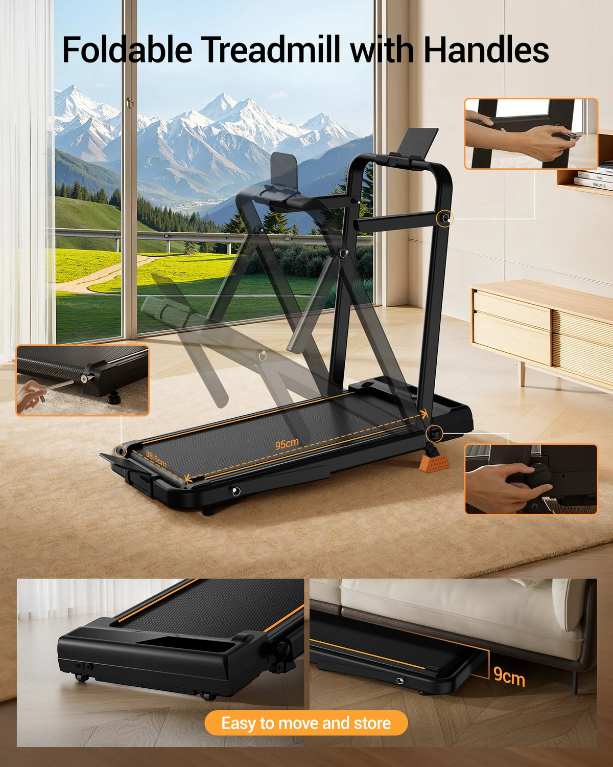 UMAY Foldable Walking Treadmill With Adjustable Incline