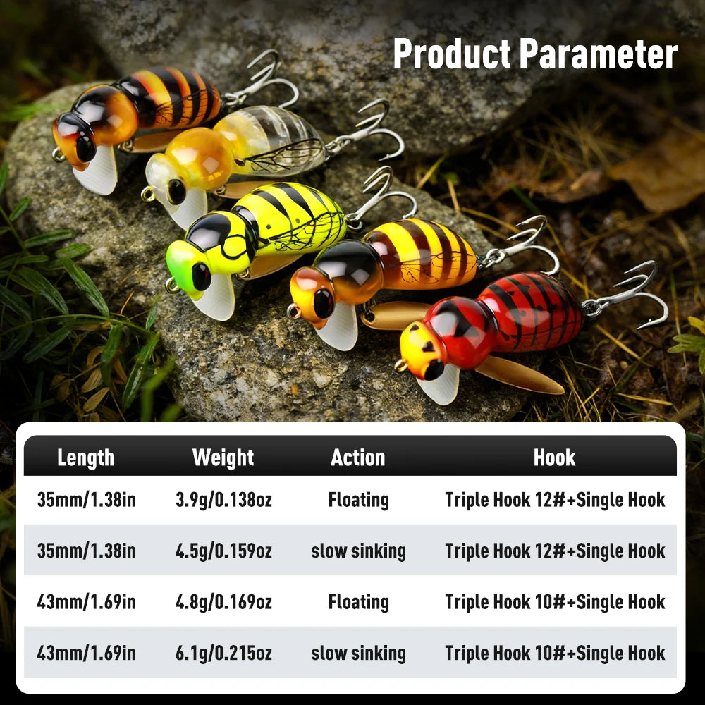 Kingdom 3Pcs Wasp Minnow Topwater Fishing Lure