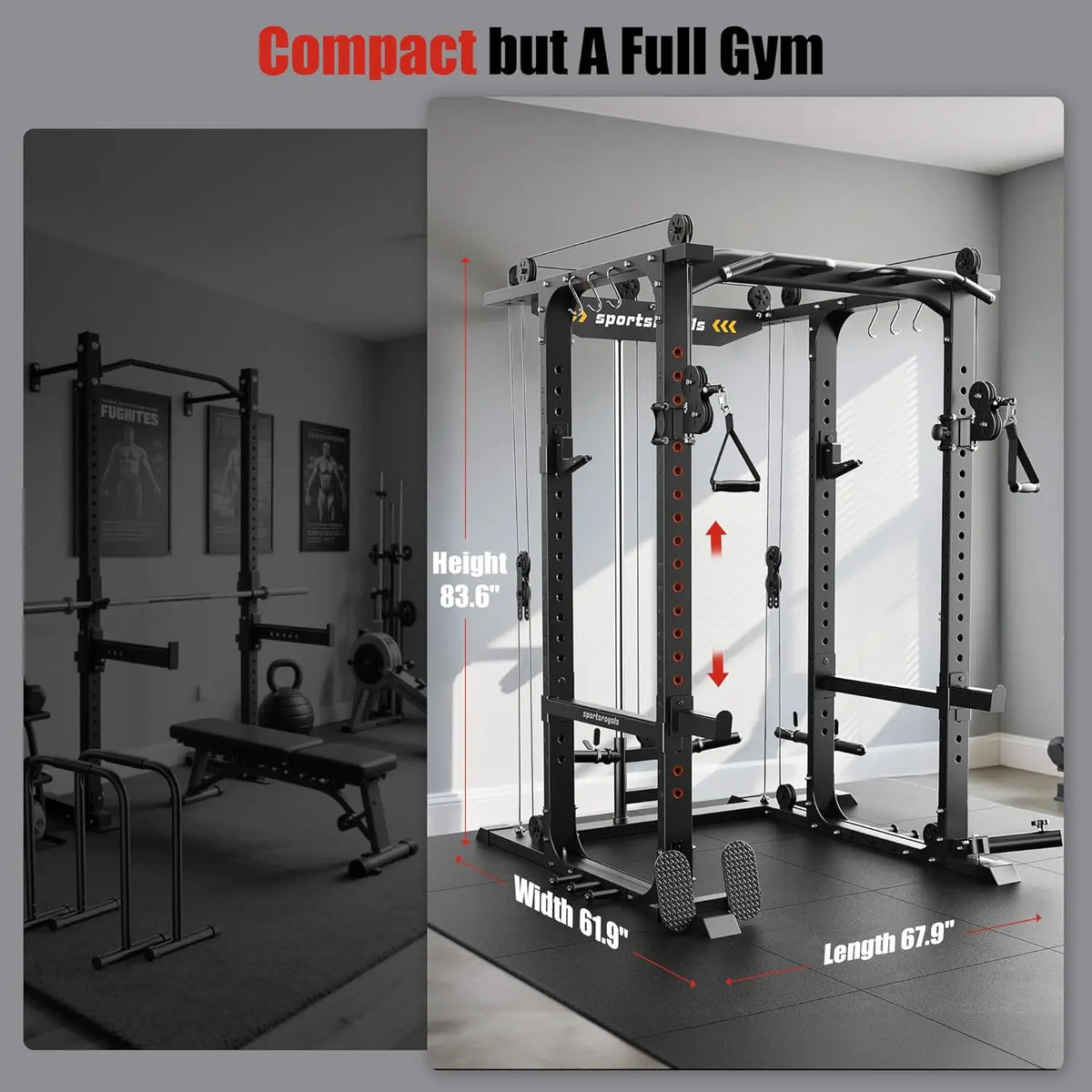 Heavy Duty Squat Rack With Lat Pulley And Barbell