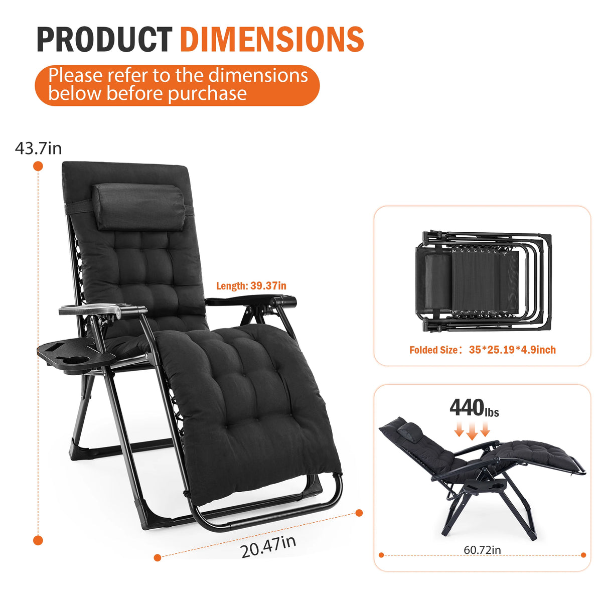 JHK Zero Gravity Reclining Camping Lounge Chair with Cup Holder