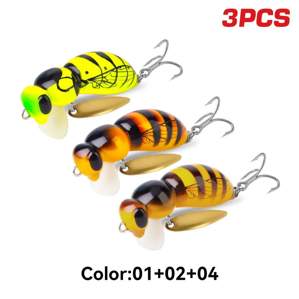 Kingdom 3Pcs Wasp Minnow Topwater Fishing Lure