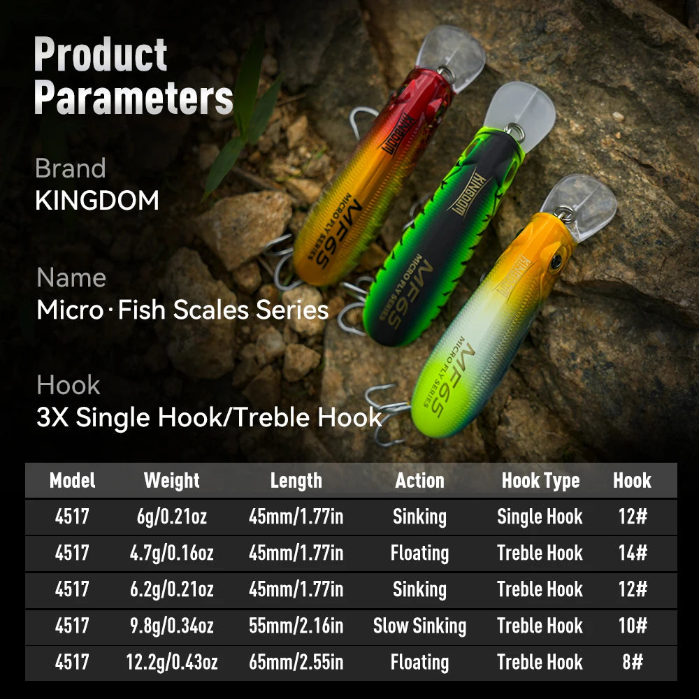 Kingdom 3Pcs Micro Swimming Minnow Artificial Fishing Lure