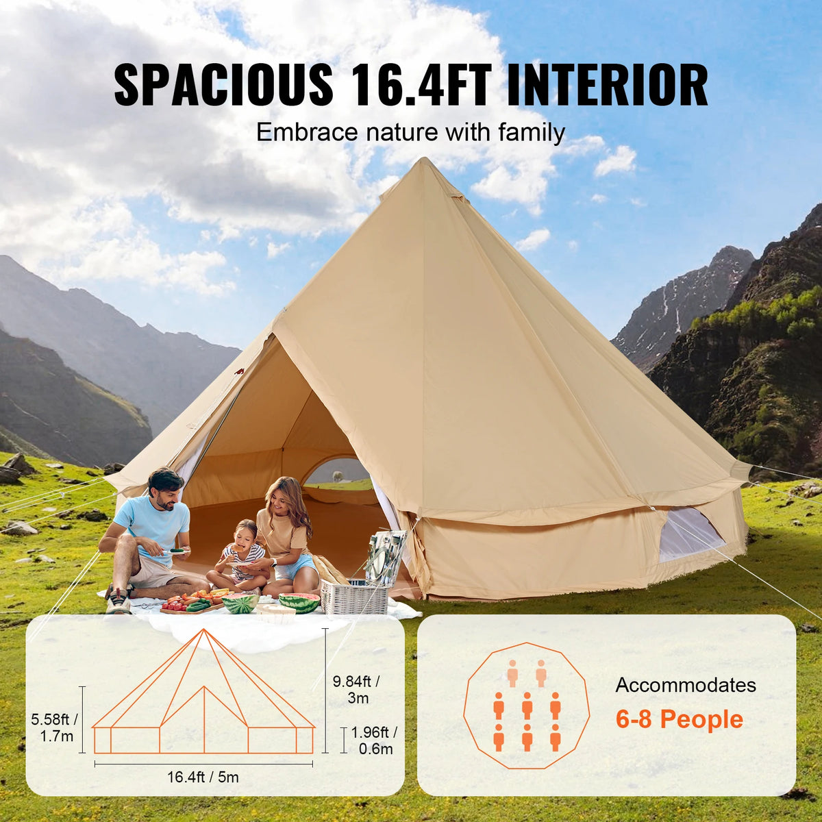 SucceBuy Breathable Canvas Bell Tent For Camping