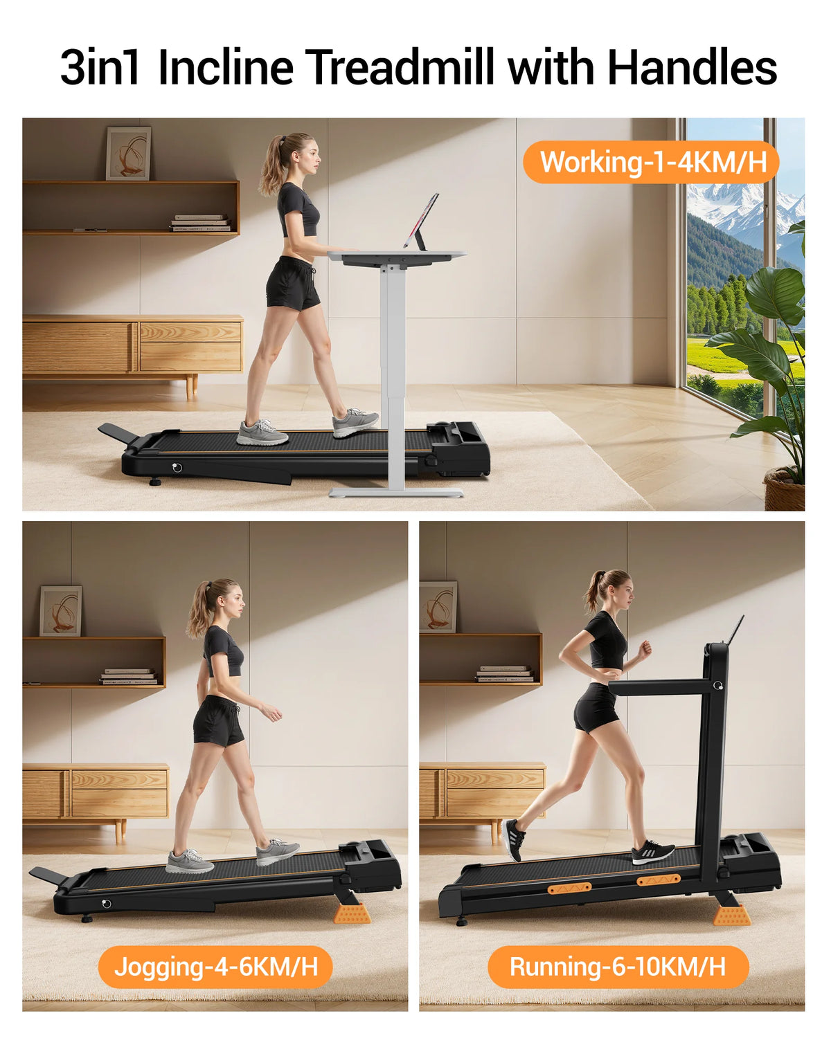 UMAY Foldable Walking Treadmill With Adjustable Incline