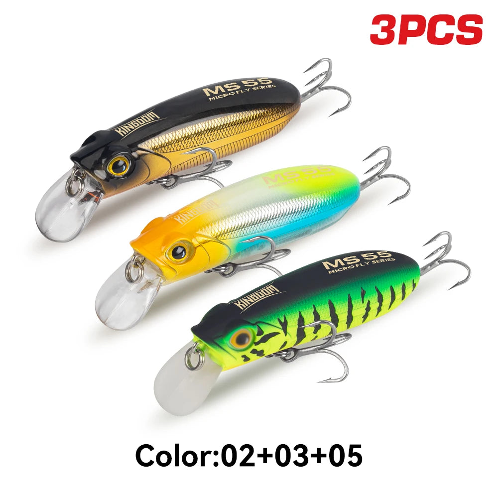 Kingdom 3Pcs Micro Swimming Minnow Artificial Fishing Lure