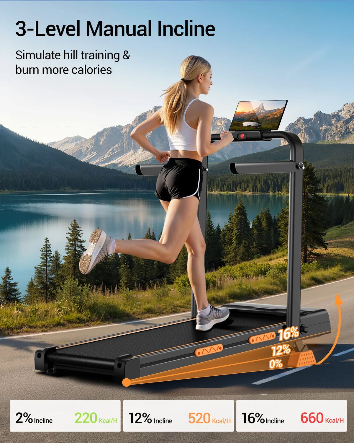 UMAY Foldable Walking Treadmill With Adjustable Incline