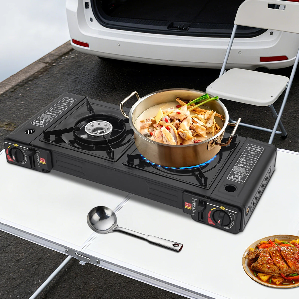 Portable Two Burner Camping Stove With Auto Ignition
