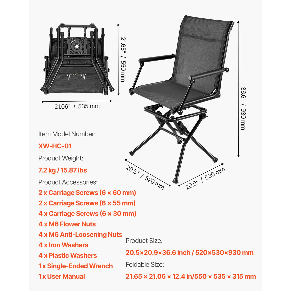 Foldable Swivel Hunting Chair With Armrest And Carry Strap